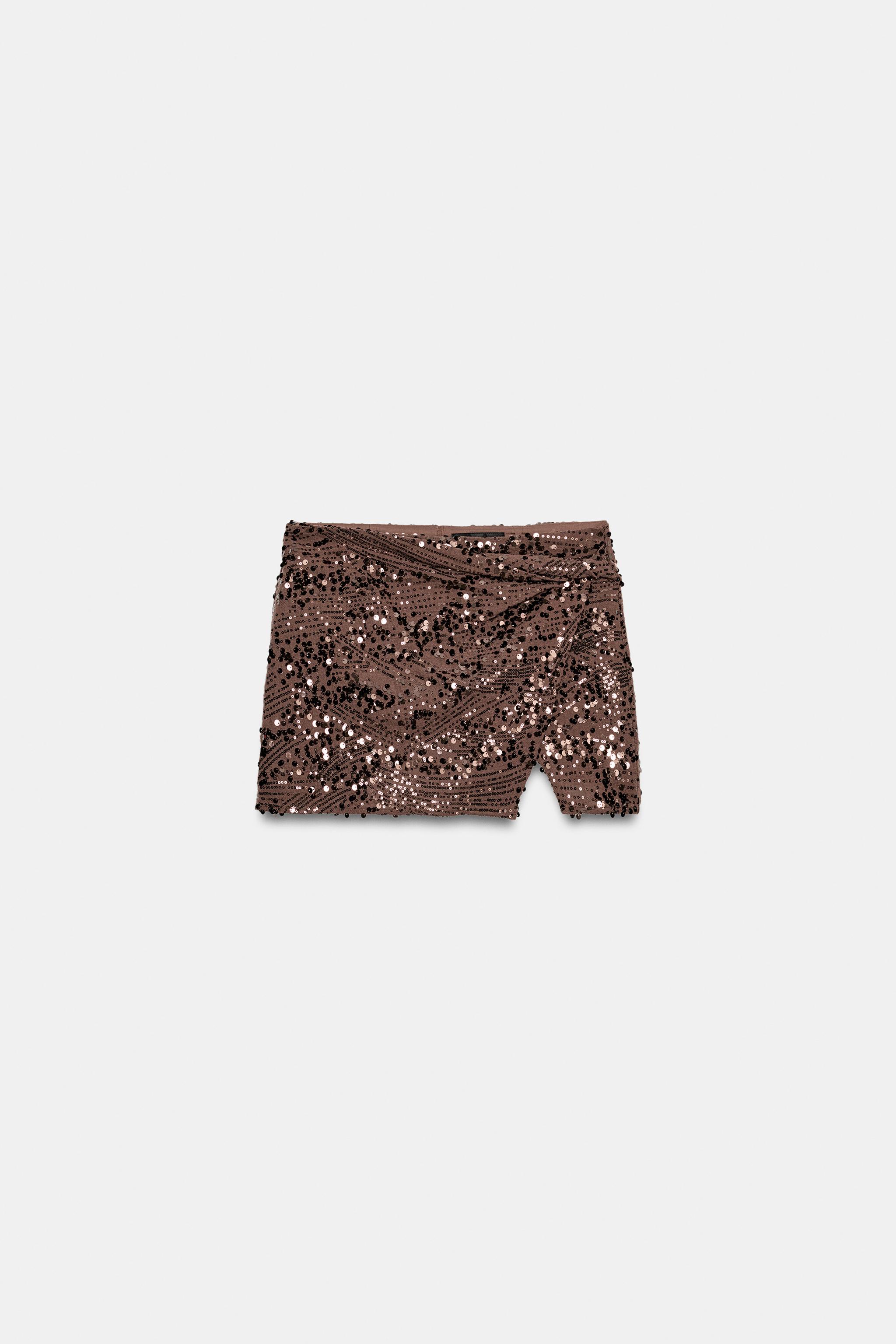 JUPE-PANTALON MINI À PAILLETTES ET NŒUD